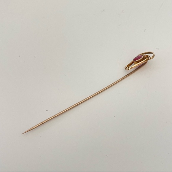 Vintage Victorian 14k Yellow Gold Stick Pin Pink Rhinestone - Picture 11 of 12